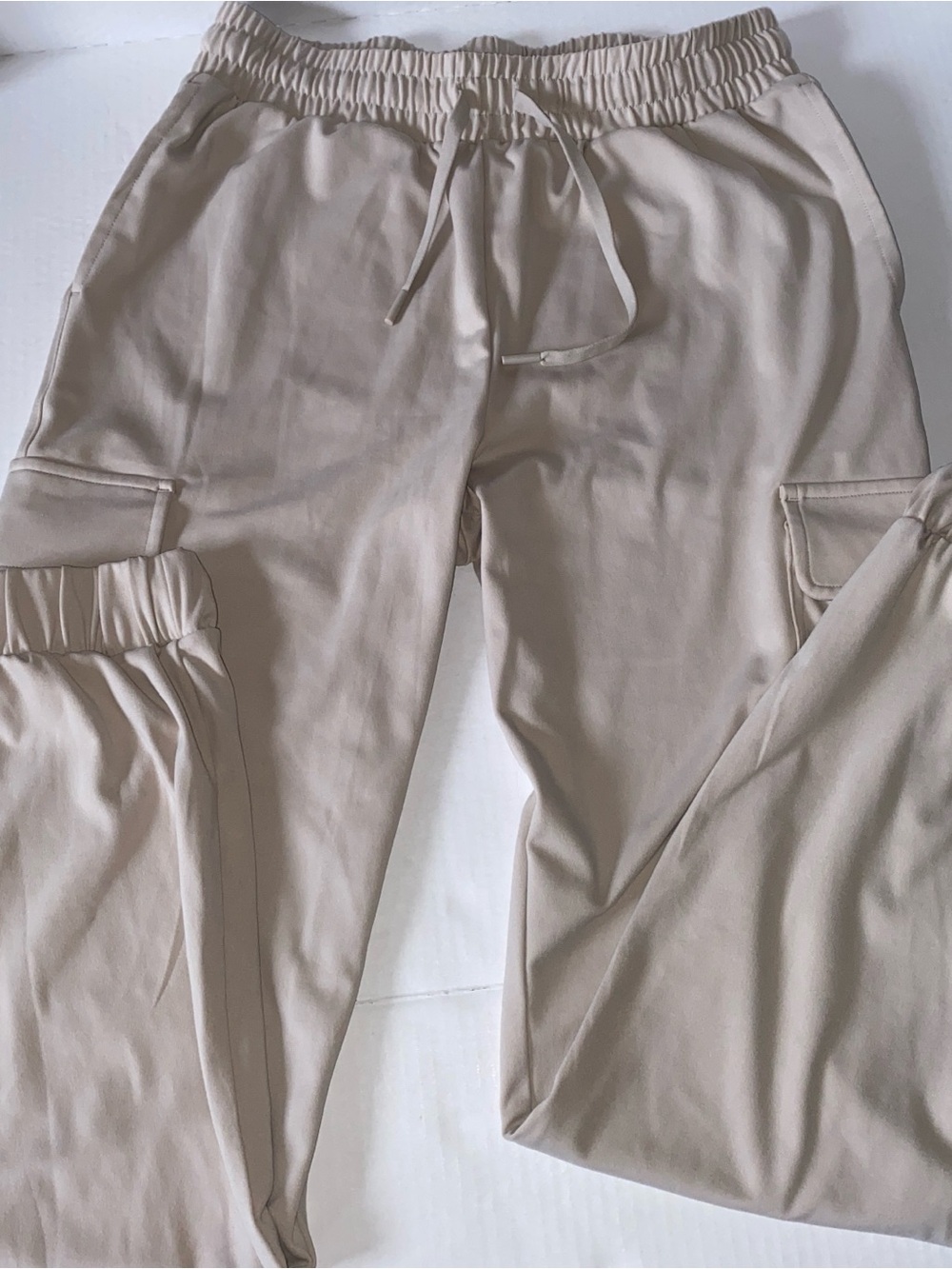 Yogalicious Lux Aviator Joggers with Pockets Size Small Elastic Waistband Beige